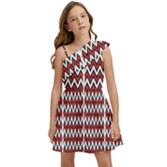 A Red And Black Zigzag Pattern On A White Background Kids  One Shoulder Party Dress