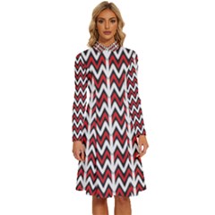 A Red And Black Zigzag Pattern On A White Background Long Sleeve Shirt Collar A-line Dress by catchydesignhill