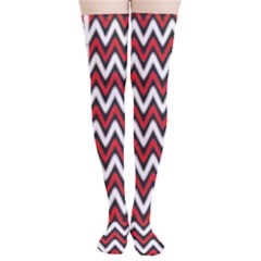 A Red And Black Zigzag Pattern On A White Background Thigh High Stockings by catchydesignhill