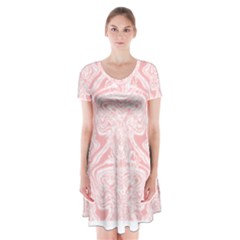 A Pink And White Abstract Design On A White Background Short Sleeve V-neck Flare Dress by catchydesignhill