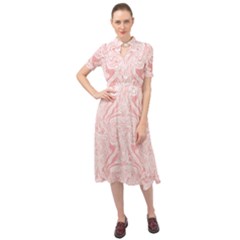 A Pink And White Abstract Design On A White Background Keyhole Neckline Chiffon Dress by catchydesignhill