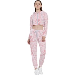 A Pink And White Abstract Design On A White Background Cropped Zip Up Lounge Set by catchydesignhill