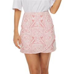 A Pink And White Abstract Design On A White Background Mini Front Wrap Skirt by catchydesignhill