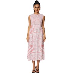 A Pink And White Abstract Design On A White Background Sleeveless Round Neck Midi Dress by catchydesignhill