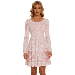 A Pink And White Abstract Design On A White Background Long Sleeve Wide Neck Velvet Dress by catchydesignhill