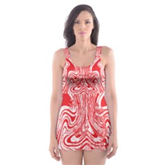 A Red And White Image Of A Pattern On A White Background Skater Dress Swimsuit by catchydesignhill