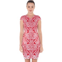 A Red And White Image Of A Pattern On A White Background Capsleeve Drawstring Dress  by catchydesignhill