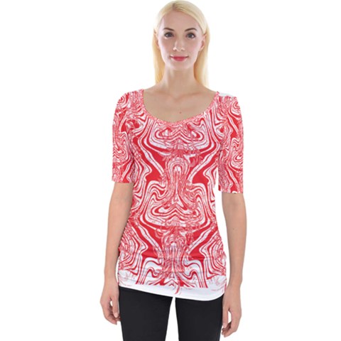 A Red And White Image Of A Pattern On A White Background Wide Neckline T-shirt by catchydesignhill