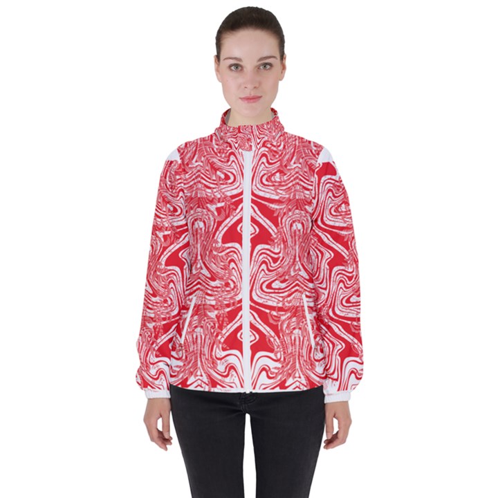 A Red And White Image Of A Pattern On A White Background Women s High Neck Windbreaker