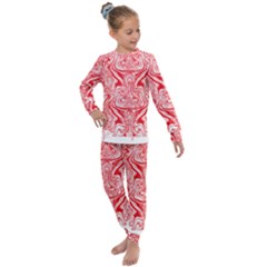 A Red And White Image Of A Pattern On A White Background Kids  Long Sleeve Set 