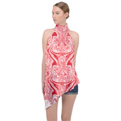 A Red And White Image Of A Pattern On A White Background Halter Asymmetric Satin Top by catchydesignhill