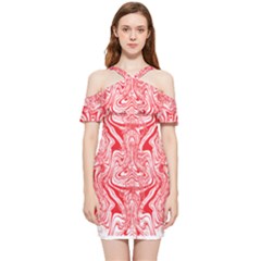 A Red And White Image Of A Pattern On A White Background Shoulder Frill Bodycon Summer Dress by catchydesignhill