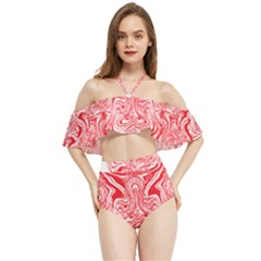 A Red And White Image Of A Pattern On A White Background Halter Flowy Bikini Set  by catchydesignhill