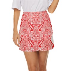 A Red And White Image Of A Pattern On A White Background Mini Front Wrap Skirt by catchydesignhill