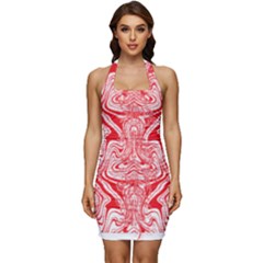 A Red And White Image Of A Pattern On A White Background Sleeveless Wide Square Neckline Ruched Bodycon Dress by catchydesignhill