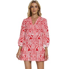 A Red And White Image Of A Pattern On A White Background V-neck Placket Mini Dress by catchydesignhill