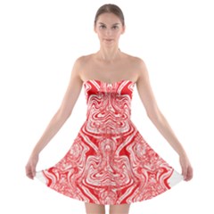 A Red And White Image Of A Pattern On A White Background Strapless Bra Top Dress by catchydesignhill