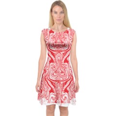 A Red And White Image Of A Pattern On A White Background Capsleeve Midi Dress by catchydesignhill