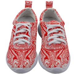 A Red And White Image Of A Pattern On A White Background Kids Athletic Shoes by catchydesignhill