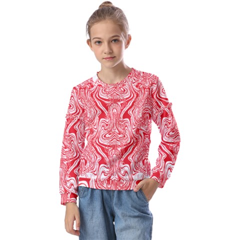 A Red And White Image Of A Pattern On A White Background Kids  Long Sleeve T-shirt With Frill  by catchydesignhill