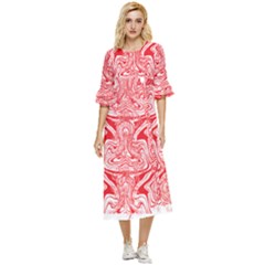 A Red And White Image Of A Pattern On A White Background Double Cuff Midi Dress by catchydesignhill