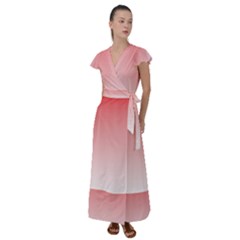 A Red And White Background With Small Squares Flutter Sleeve Maxi Dress