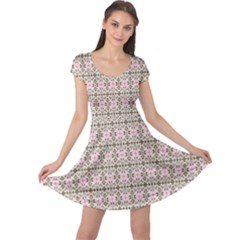 A Pink And Brown Pattern On A White Background Cap Sleeve Dress by catchydesignhill