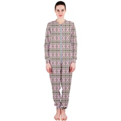 A Pink And Brown Pattern On A White Background Onepiece Jumpsuit (ladies)