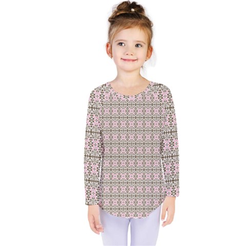 A Pink And Brown Pattern On A White Background Kids  Long Sleeve T-shirt by catchydesignhill