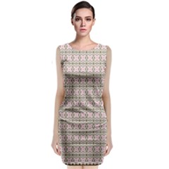 A Pink And Brown Pattern On A White Background Sleeveless Velvet Midi Dress