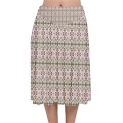 A Pink And Brown Pattern On A White Background Velvet Flared Midi Skirt