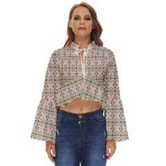 A Pink And Brown Pattern On A White Background Boho Long Bell Sleeve Top