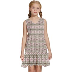 A Pink And Brown Pattern On A White Background Kids  Sleeveless Tiered Mini Dress