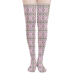 A Pink And Brown Pattern On A White Background Thigh High Stockings by catchydesignhill