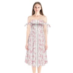 A Pink And White Striped Background Shoulder Tie Bardot Midi Dress by catchydesignhill