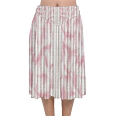 A Pink And White Striped Background Velvet Flared Midi Skirt