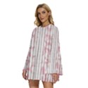 A Pink And White Striped Background Round Neck Long Sleeve Bohemian Style Chiffon Mini Dress View2