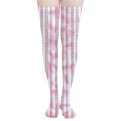 A Pink And White Striped Background Thigh High Stockings by catchydesignhill