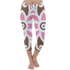 A Pink Flower On A Brown Background Capri Winter Leggings 