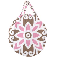 A Pink Flower On A Brown Background Giant Round Zipper Tote by catchydesignhill