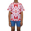 A Red And White Pattern With A Flower On It Kids  Short Sleeve Swimwear View1