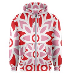 A Red And White Pattern With A Flower On It Men s Zipper Hoodie