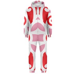 A Red And White Pattern With A Flower On It Hooded Jumpsuit (men)