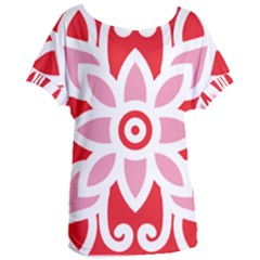 A Red And White Pattern With A Flower On It Women s Oversized T-shirt by catchydesignhill