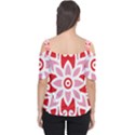 A Red And White Pattern With A Flower On It Cutout Shoulder T-Shirt View2