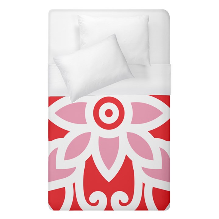 A Red And White Pattern With A Flower On It Duvet Cover (Single Size)