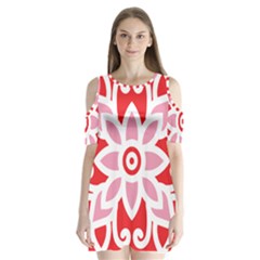 A Red And White Pattern With A Flower On It Shoulder Cutout Velvet One Piece