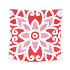 A Red And White Pattern With A Flower On It Square Tapestry (small)