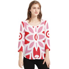 A Red And White Pattern With A Flower On It Chiffon Quarter Sleeve Blouse by catchydesignhill