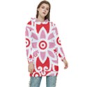 A Red And White Pattern With A Flower On It Women s Long Oversized Pullover Hoodie View1